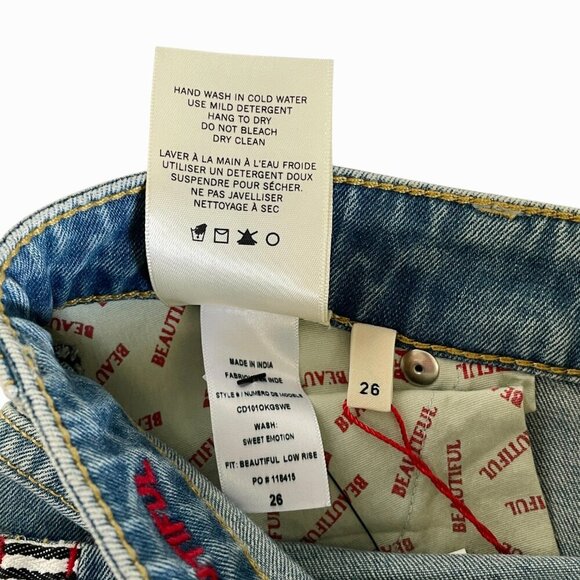 Alice + Olivia Ryley Floral Embroidered Bell Jeans Vintage Wash - Picture 9 of 10